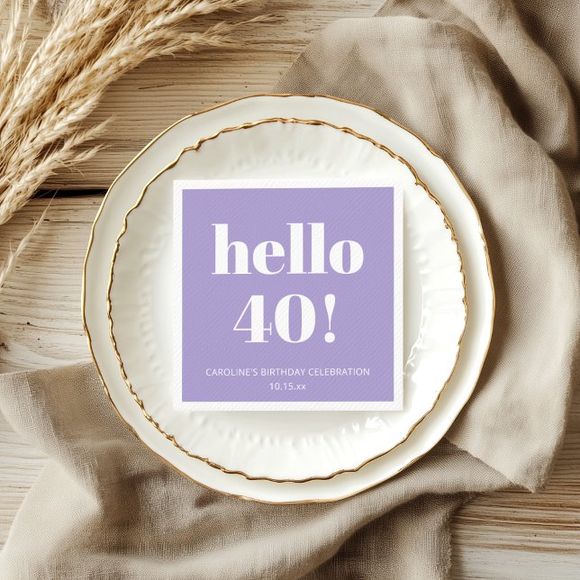 Bold Modern Lavender Purple 40th Birthday Party Napkin (Creator Uploaded)