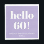 Bold Modern Lavender Purple 60th Birthday Party Napkin<br><div class="desc">This lavender purple and white 60th birthday napkin features bold, modern typography paired with a soft, elevated colour palette that feels polished and intentional. It’s a simple way to bring a cohesive look to milestone birthday celebrations, from intimate dinners to larger parties. Personalize the text to match the age, name,...</div>