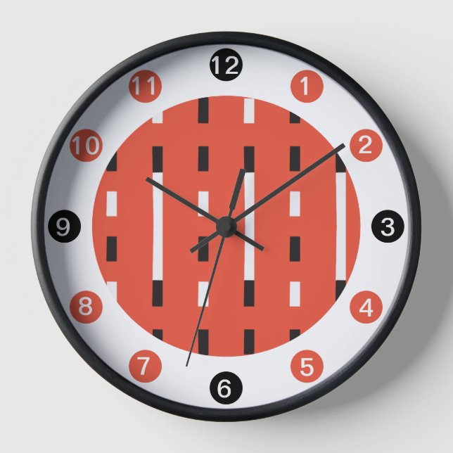 Bold & Modern Memphis Style Black,White,Corsl Clock (Front)