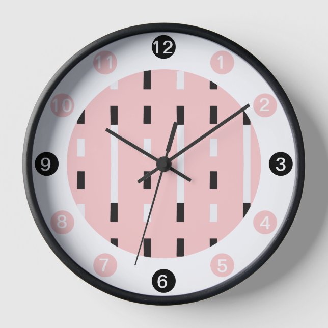 Bold & Modern Memphis Style Black,White,Pink  Clock (Front)