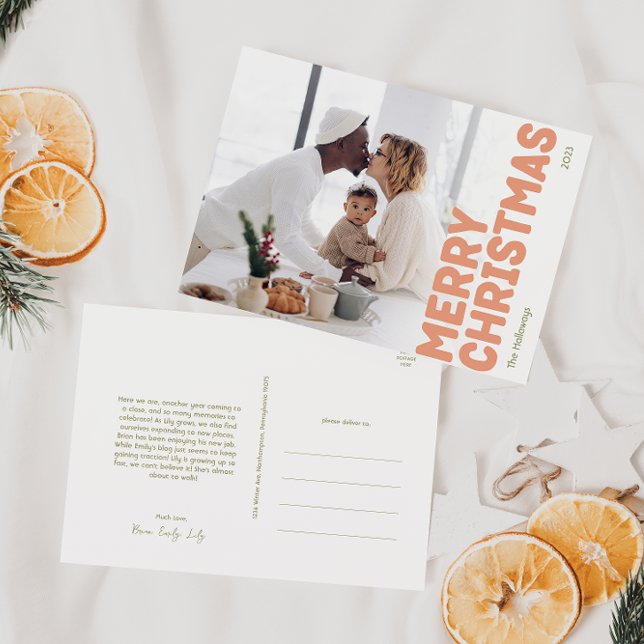 Bold Modern Merry Christmas Full Photo Holiday Postcard (Creator Uploaded)
