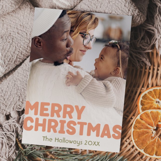 Bold Modern Merry Christmas Full Vertical Photo Holiday Card (Creator Uploaded)