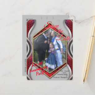 Bold Modern Metallic 3D Red Grey Texture Look Announcement Postcard