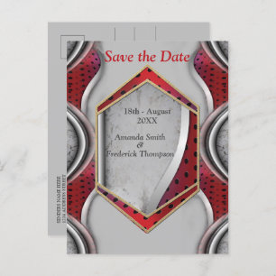 Bold Modern Metallic 3D Red Grey Texture Look Announcement Postcard