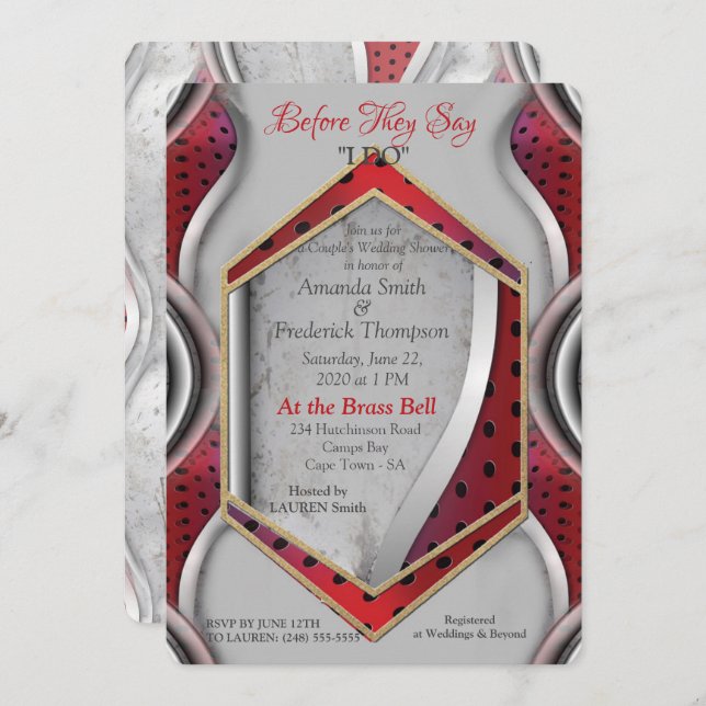 Bold Modern Metallic 3D Red Grey Texture Look Invitation (Front/Back)