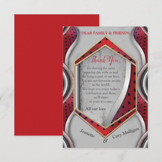 Bold Modern Metallic 3D Red Grey Texture Look RSVP Card (Front/Back)