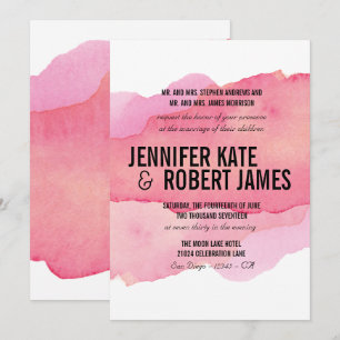 Bold MODERN Minimal Pink watercolor BLACK WEDDING Invitation