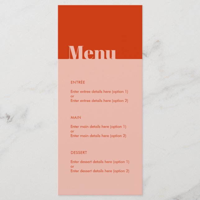 Bold Modern Minimal Typography Orange Pink Wedding Menu (Front)