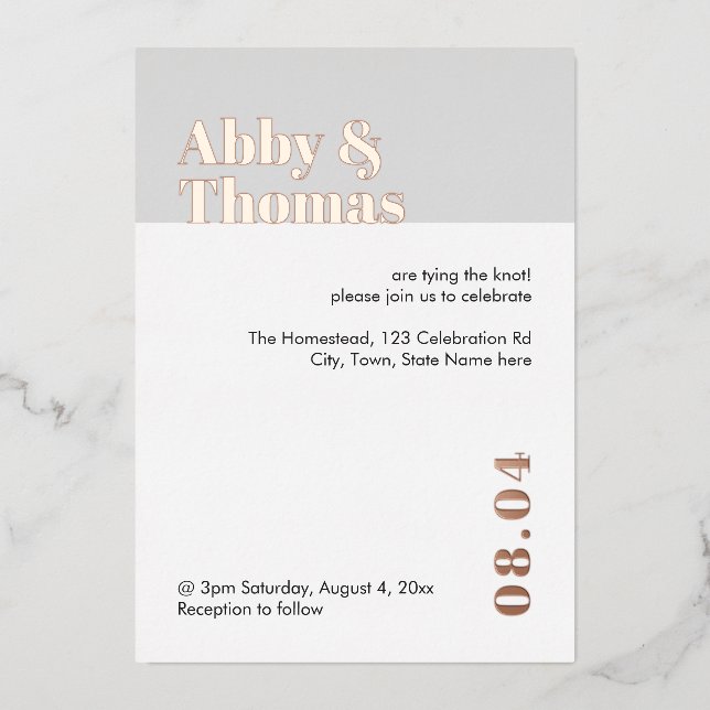 Bold Modern Minimalist Grey Wedding Rose Gold  (Front)