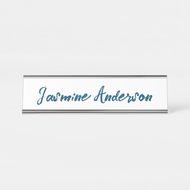 Bold Modern Minimalist Ocean Blue Colour Desk Name Plate (Front)