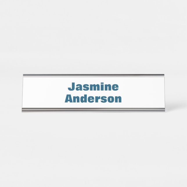 Bold Modern Minimalist Ocean Blue Colour Desk Name Plate (Front)