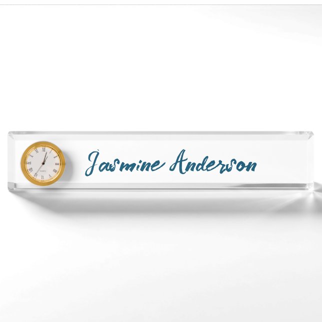 Bold Modern Minimalist Ocean Blue Colour Nameplate (Front)