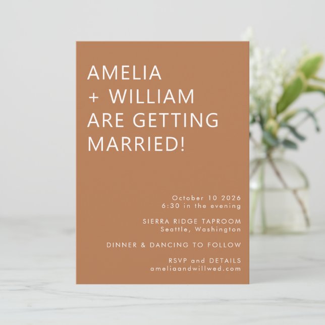 Bold Modern Minimalist Trendy Terracotta Invitation (Standing Front)