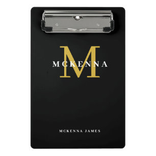 Bold Modern Monogram Black Gold Initial Name Mini Clipboard