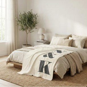 Bold Modern Monogram Initials Black Cream Newlywed Fleece Blanket
