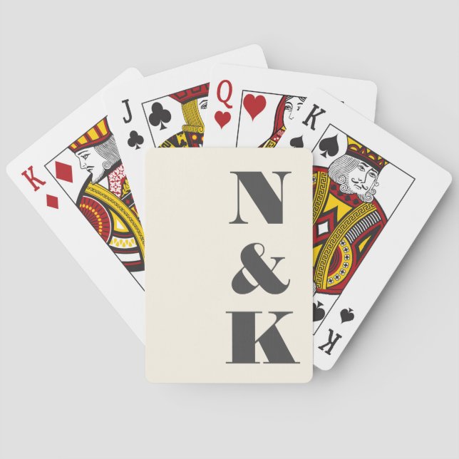 Bold Modern Monogram Initials Black Cream Wedding Playing Cards (Back)
