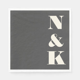 Bold Modern Monogram Initials Black White Wedding Napkin