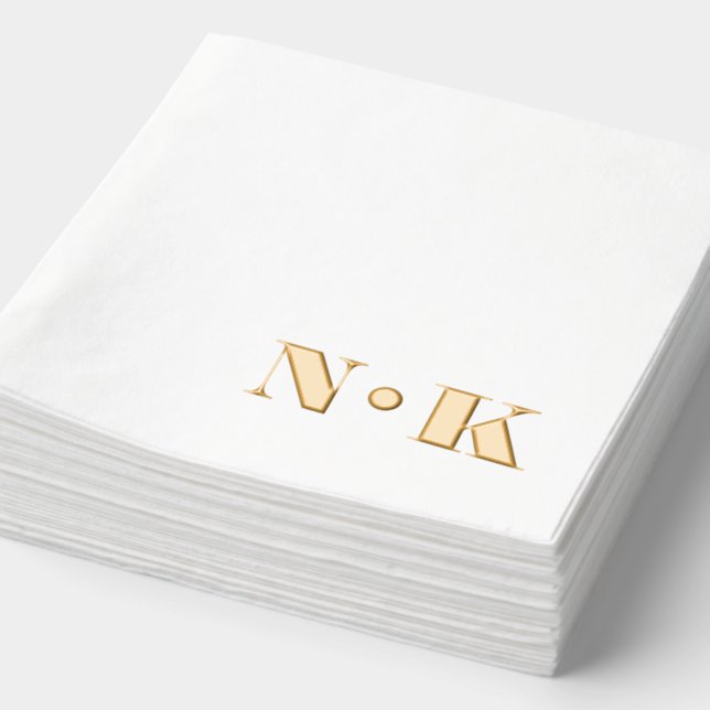 Bold Modern Monogram Initials Elegant Wedding Gold Foil Napkins (Detail)