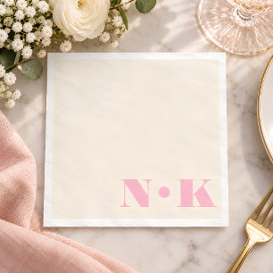 Bold Modern Monogram Initials Pink Cream Wedding Napkin