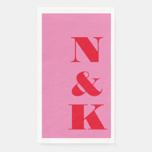 Bold Modern Monogram Initials Pink Red Wedding Napkin
