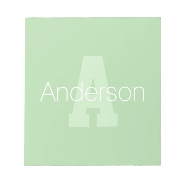 Bold Modern Monogram | Pale Green & White Notepad (Front)