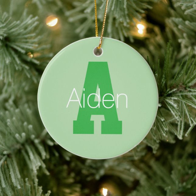 Bold Modern Monogram | Pale & Kelly Green Ceramic Ornament (Tree)
