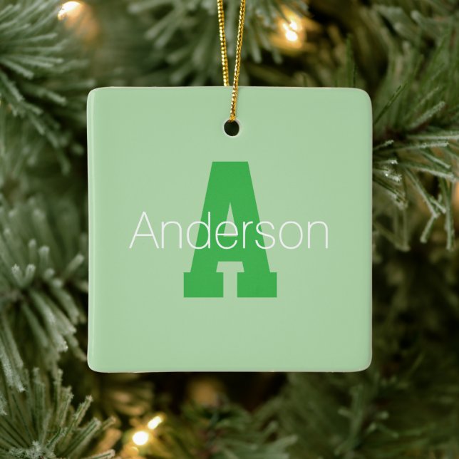 Bold Modern Monogram | Pale & Kelly Green Ceramic Ornament (Tree)