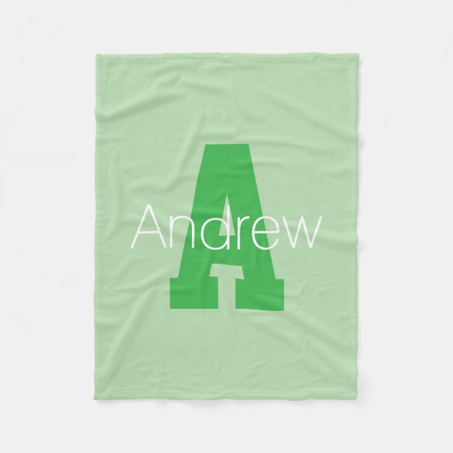 Bold Modern Monogram | Pale & Kelly Green Fleece Blanket (Front)