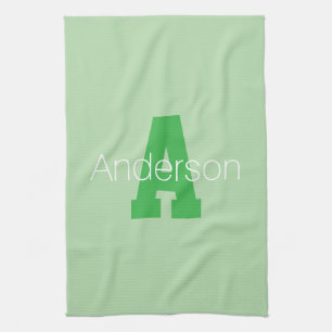 Bold Modern Monogram   Pale & Kelly Green Kitchen Towel