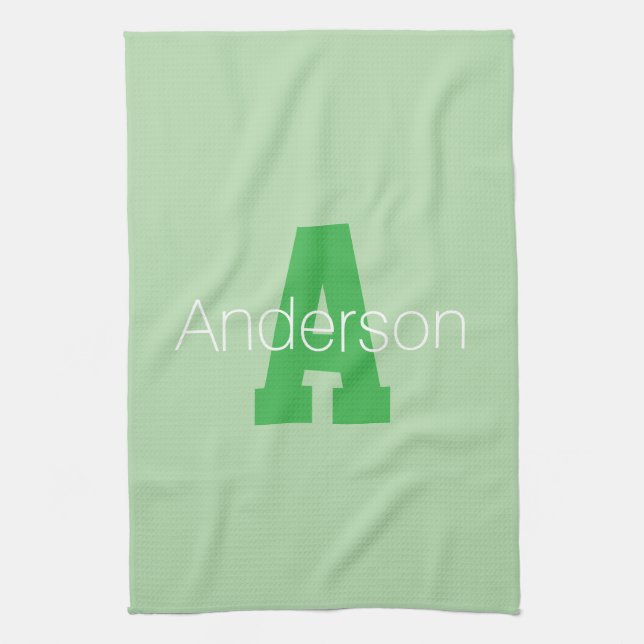 Bold Modern Monogram | Pale & Kelly Green Kitchen Towel (Vertical)