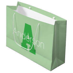 Bold Modern Monogram Pale & Kelly Green Large Gift Bag