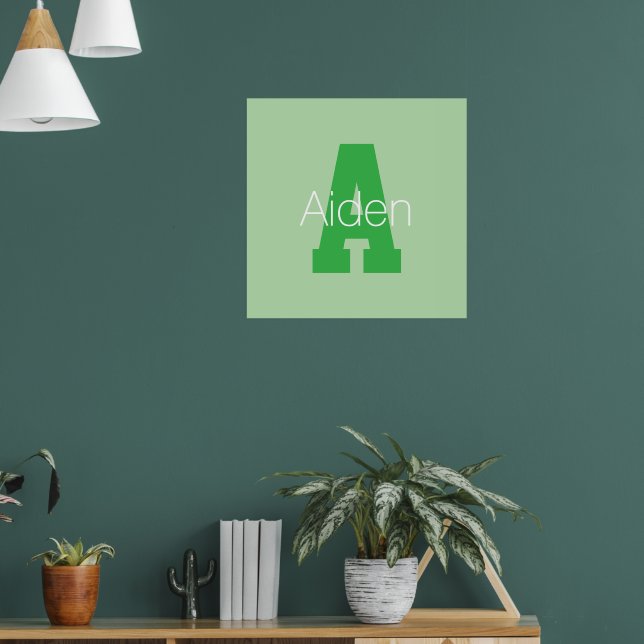 Bold Modern Monogram | Pale & Kelly Green Poster (Living Room 1)