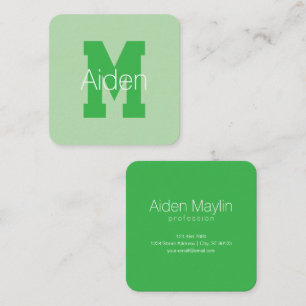 Bold Modern Monogram Pale & Kelly Green Square Business Card