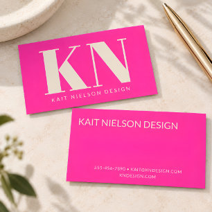 Bold Modern Monogram Professional Hot Pink Business Card