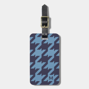 Bold modern navy blue houndstooth with monogram luggage tag
