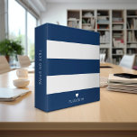 Bold Modern Navy Blue Striped Pattern with Heart Binder<br><div class="desc">A minimal design with huge stripes and a place to add your name. A tiny heart is included right above the monogram area. A bold yet minimal design with an optional area to add text.</div>