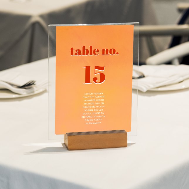 Bold Modern Orange Sunset Seating Chart Wedding Table Number (Creator Uploaded)