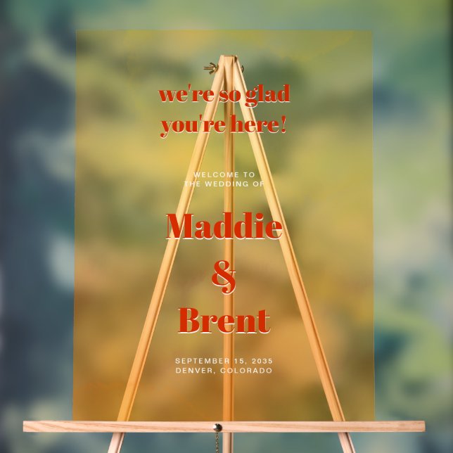 Bold Modern Orange Sunset Wedding Welcome Acrylic Sign (Neutral)
