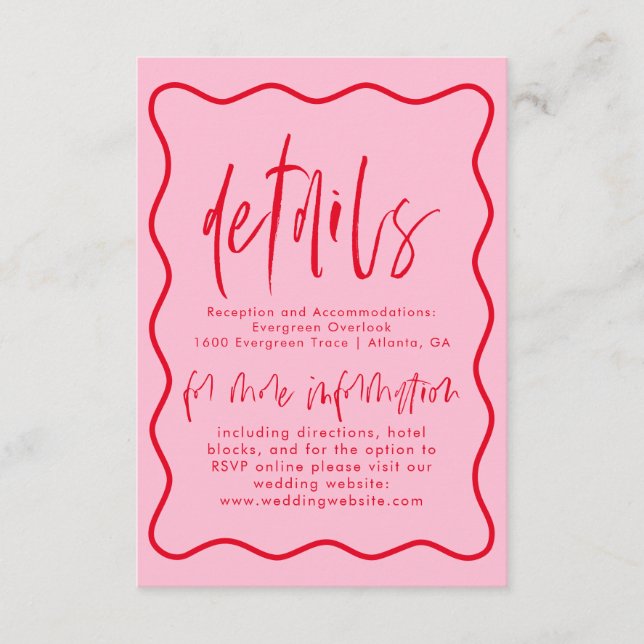 Bold Modern Pink And Red Wavy Frame RSVP Card (Front)
