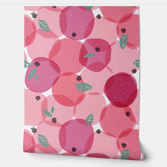 Bold Modern Pink Berry Fruit Polka Dot Pattern Wallpaper (Unrolling)