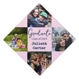 Bold Modern Pink Blush   Personalized Photo Name Graduation Cap Topper