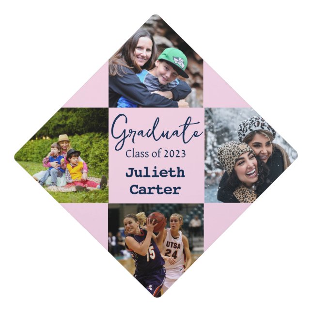 Bold Modern Pink Blush | Personalized Photo Name Graduation Cap Topper (Front)