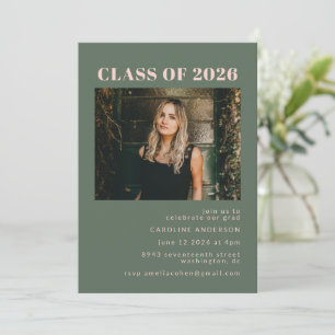 Bold Modern Pink Green Photo Graduation Party Invitation