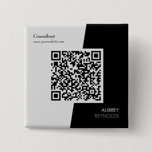 Bold Modern Professional QR Code Black And White 2 Inch Square Button (Front)