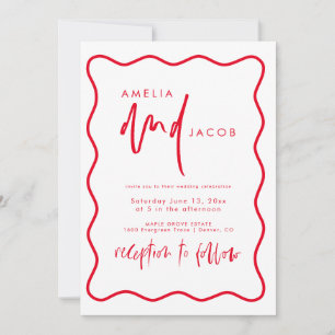 Bold Modern Red And Pink Wedding Invitation