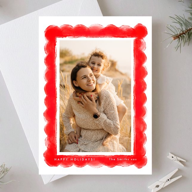 bold modern red festive christmas photo frame holiday card (Creator Uploaded)