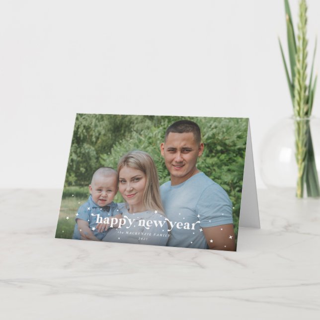 Bold Modern Retro Happy New Year Photo Card (Front)