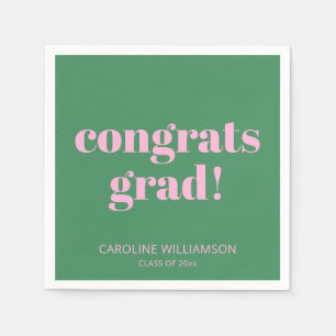 Bold Modern Retro Pink Green Graduation Party Name Napkin