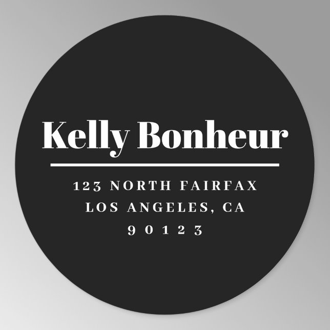 Bold Modern Return Address Black & White Classic Round Sticker (Creator Uploaded)