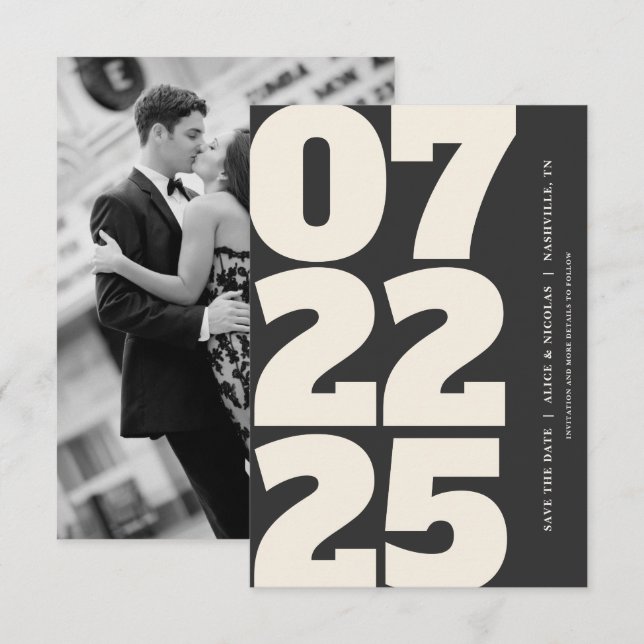 Bold Modern Save The Date With Photo Dark Invitation (Front/Back)